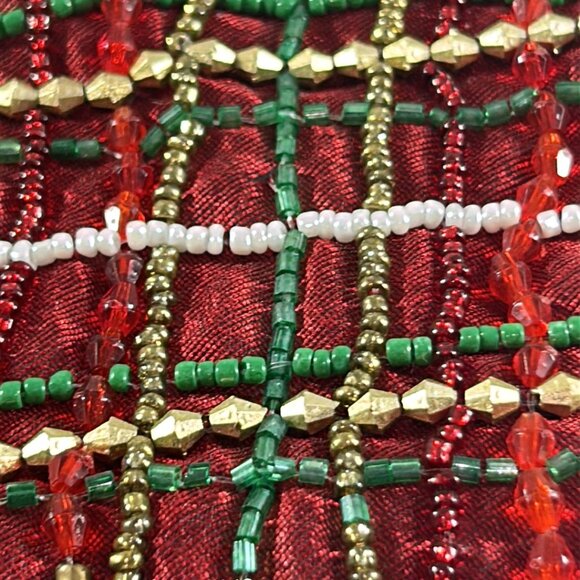 Max Studio Beaded Christmas Stocking Red 22" Holiday New Plaid Look - Picture 5 of 6